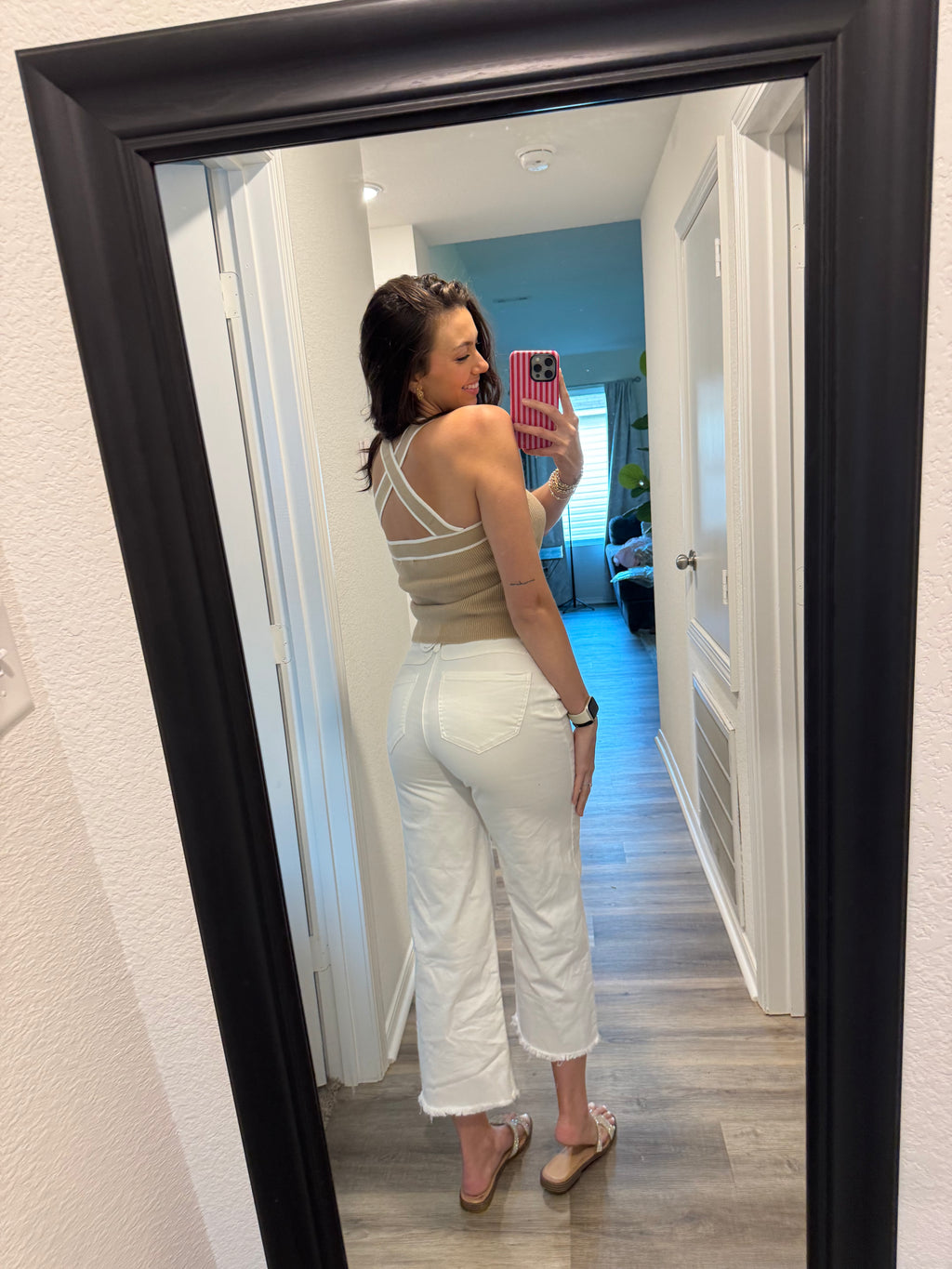Tan and White Detailed Top