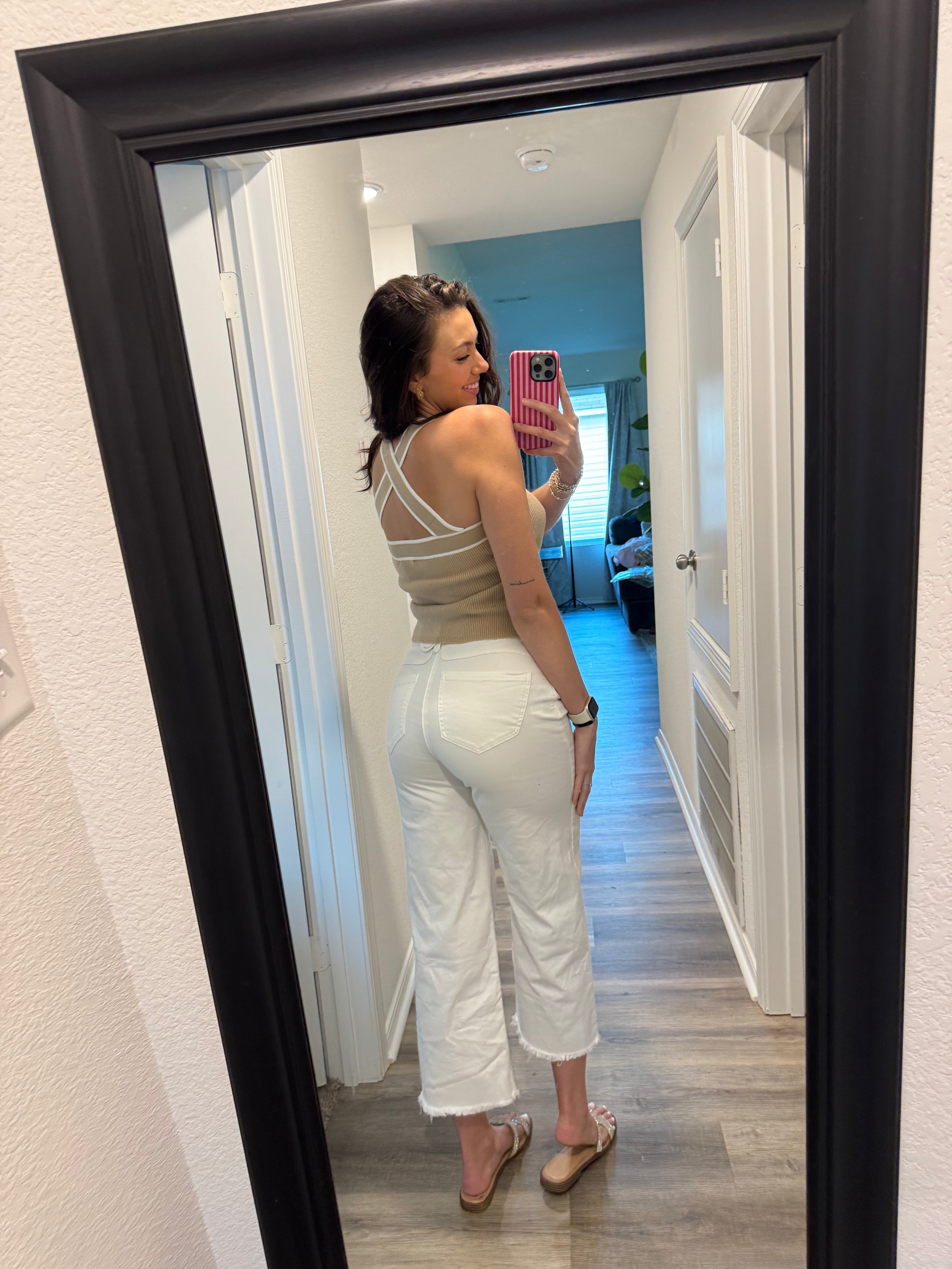 Tan and White Detailed Top