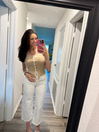 Tan and White Detailed Top