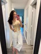 Tan and White Detailed Top