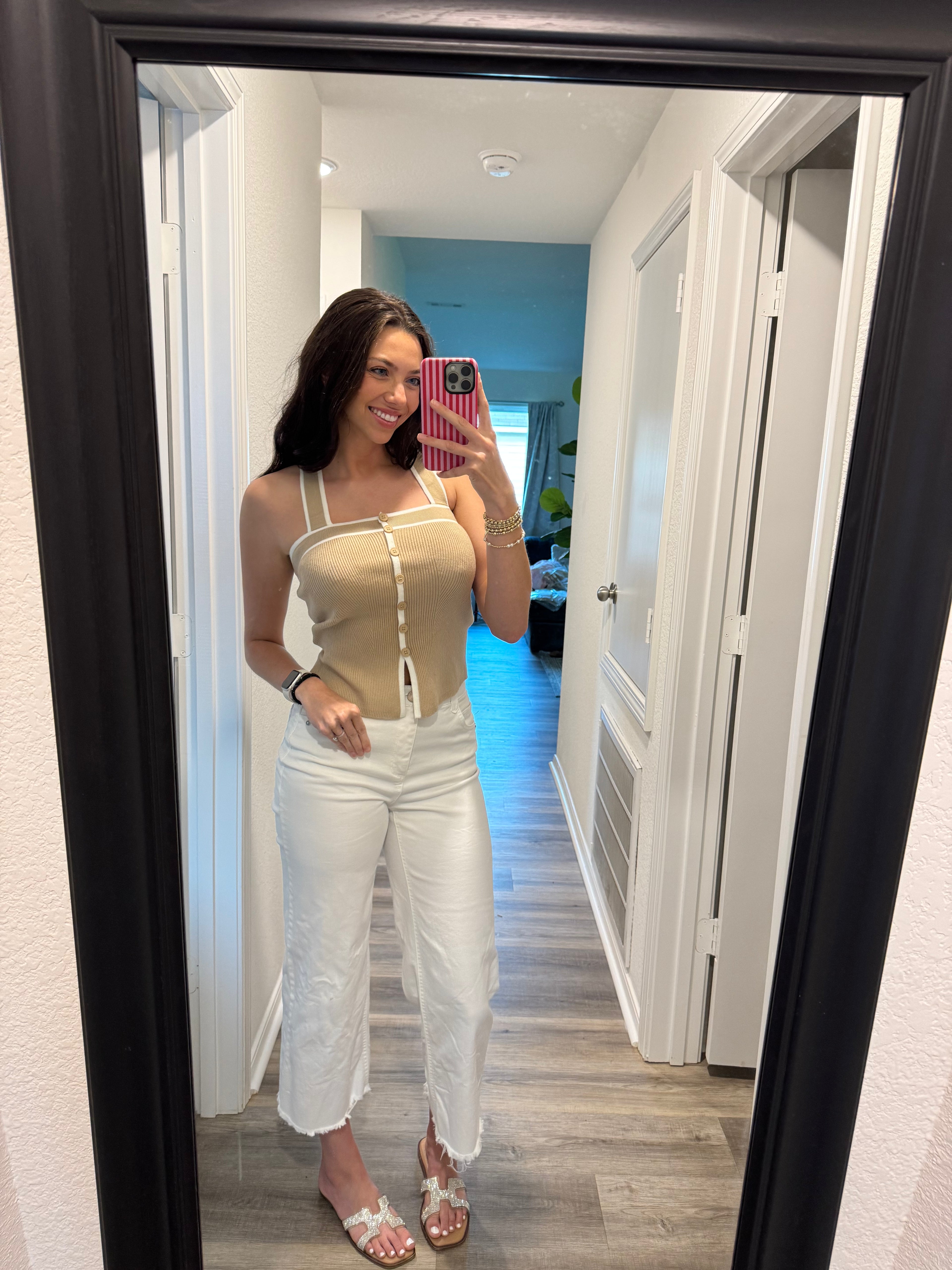 Tan and White Detailed Top