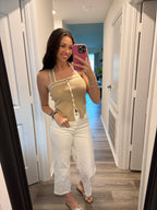 Tan and White Detailed Top