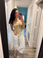 Tan and White Detailed Top