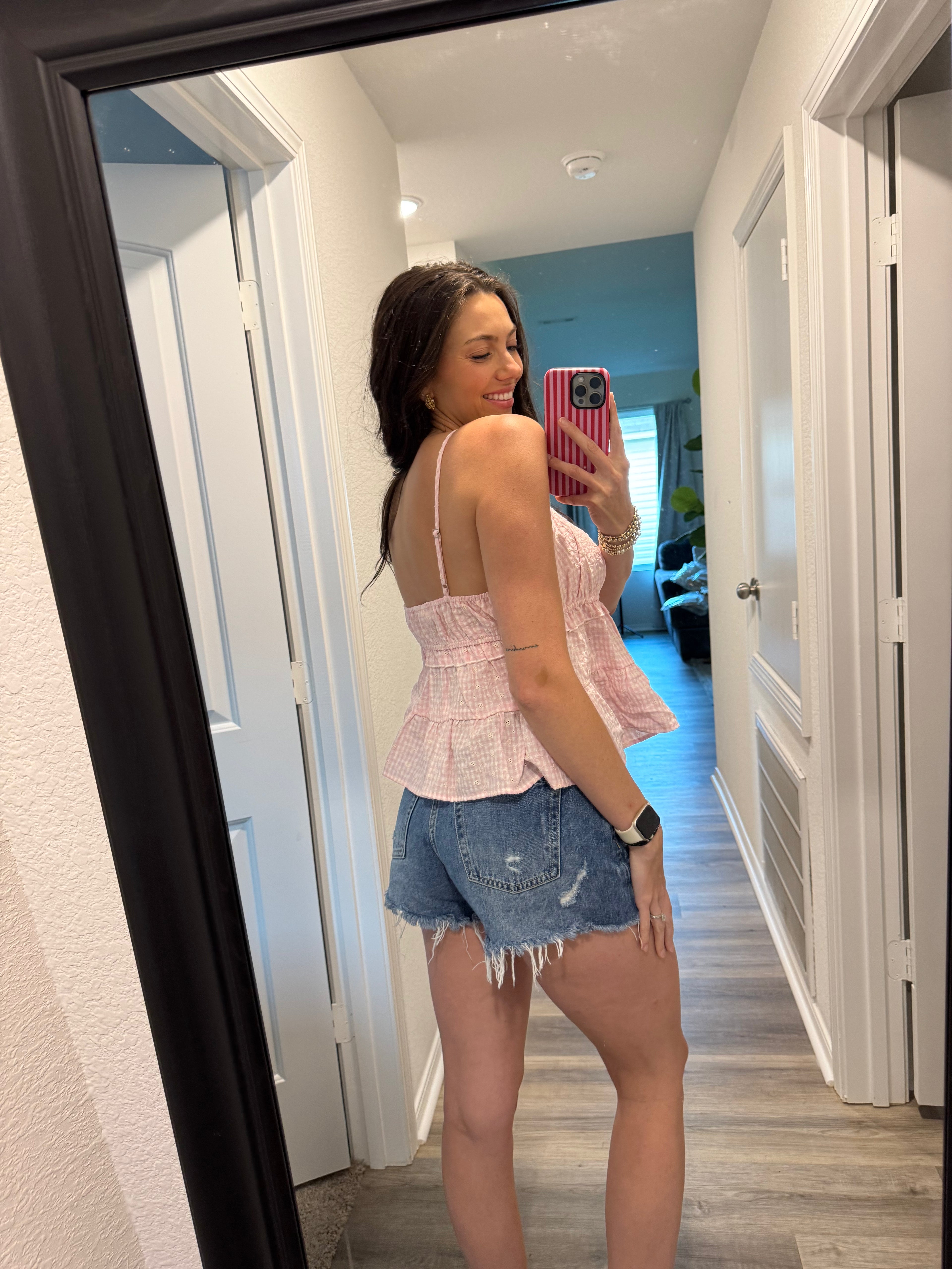 Pink Babydoll Top with Lace Detail