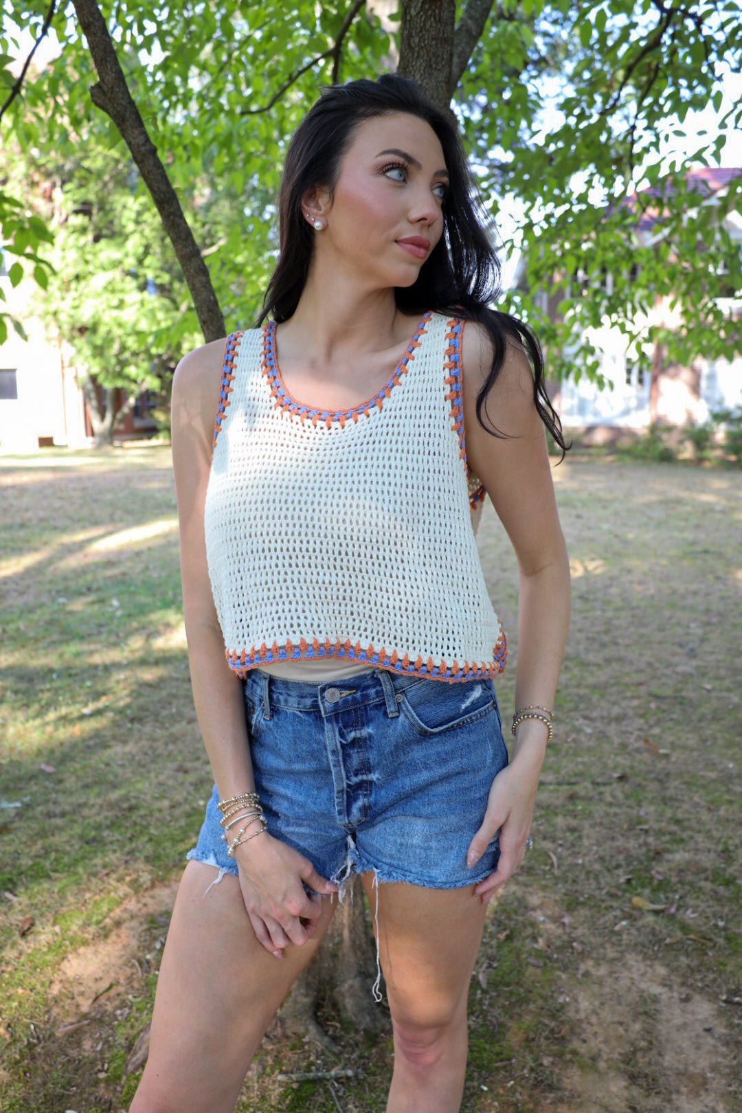 Contrast Trim Crochet Tank Top