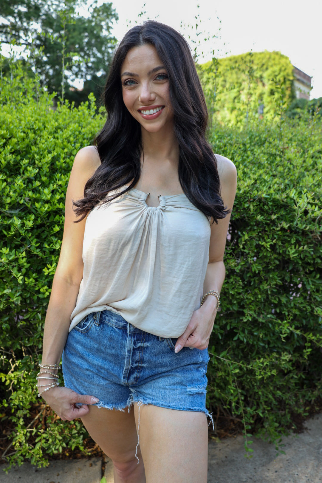 Ruched Ring Front Halter Top