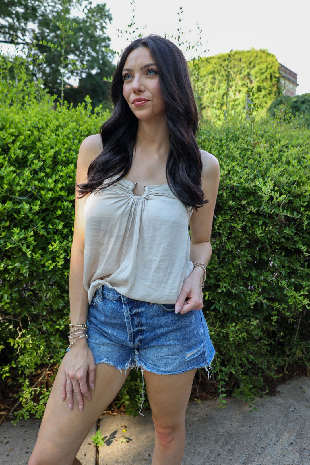 Ruched Ring Front Halter Top