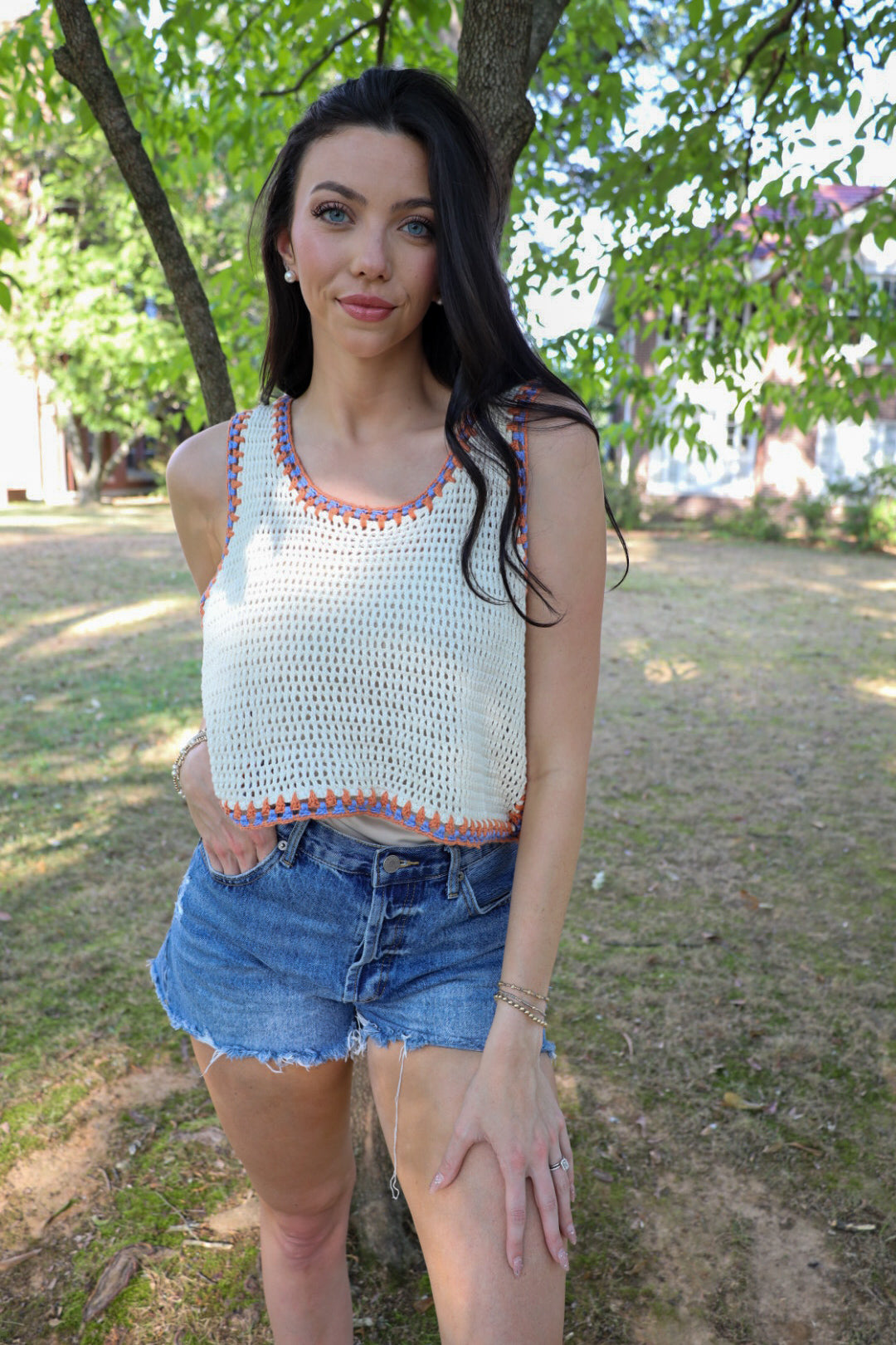 Contrast Trim Crochet Tank Top