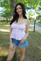 Pink Babydoll Top with Lace Detail