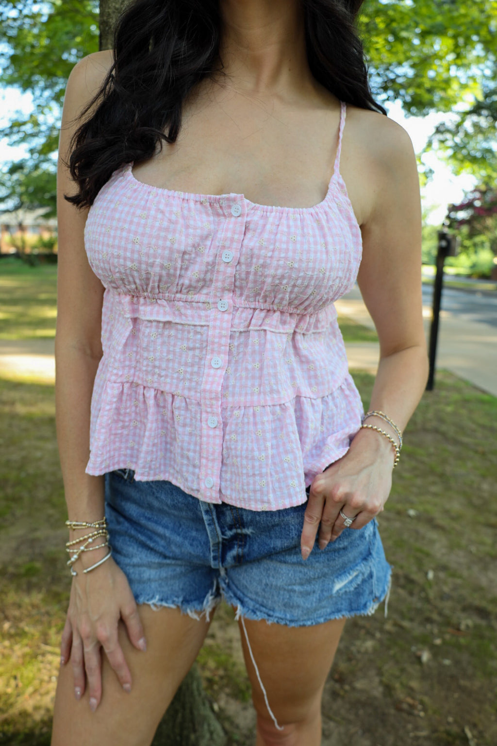 Pink Babydoll Top with Lace Detail