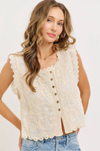 Floral Embroidery Crochet Top