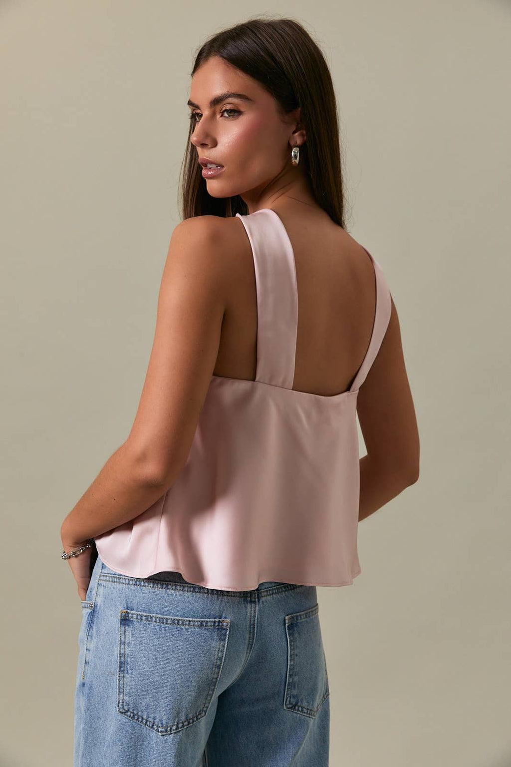 Strapless Scarf Detail Satin Top