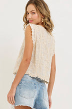 Floral Embroidery Crochet Top