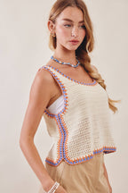 Contrast Trim Crochet Tank Top
